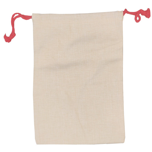 Natural linen-style Christmas sack with red drawstring, before personalisation