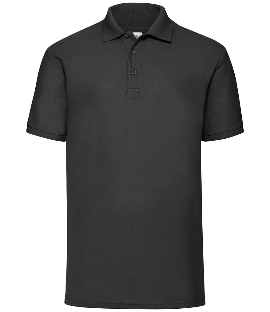 Black men's polo shirt shown plain before personalisation