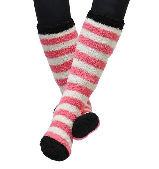 Rhinegold junior soft touch knee high socks in pink and white