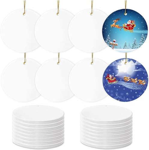 Supplier image of white round ceramic Christmas decorations before personalisation