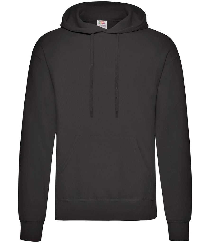 Black classic hooded sweatshirt shown plain before personalisation