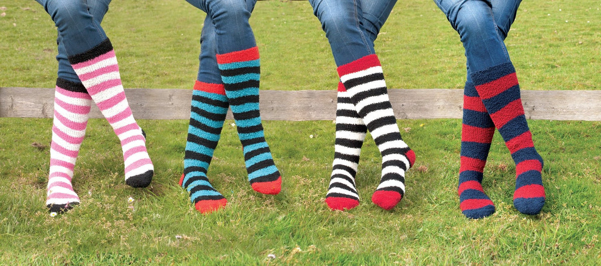 Rhinegold ladies soft touch knee high socks in four striped colourways
